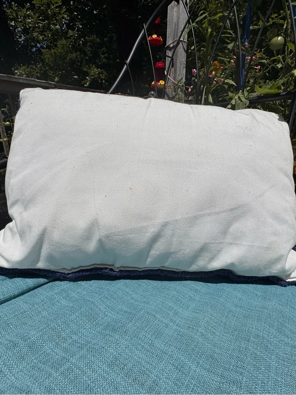 Blue & White 'Home' Accent Pillow with Red Script